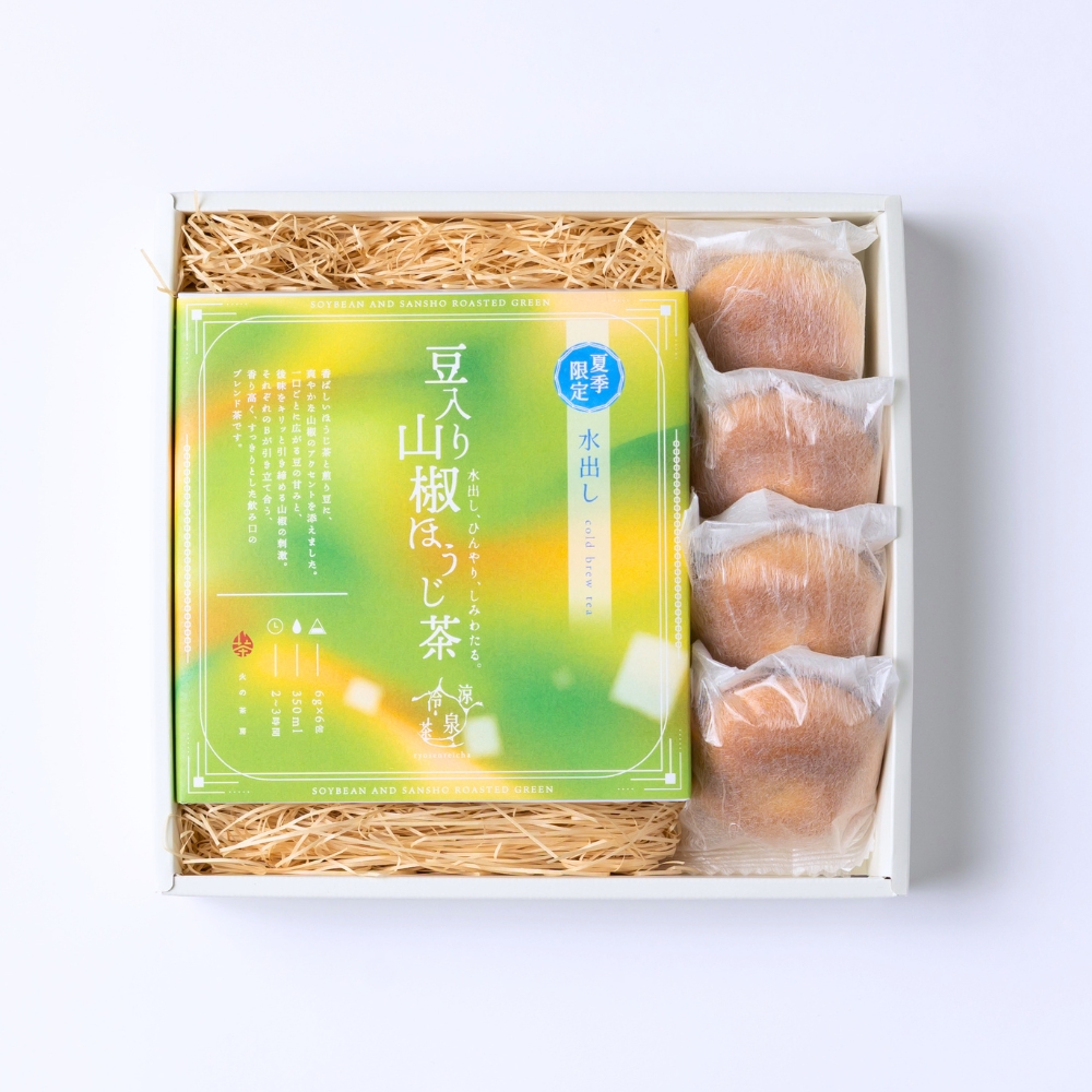 爽やか豆入り山椒ほうじ茶とほうじ茶まんじゅう